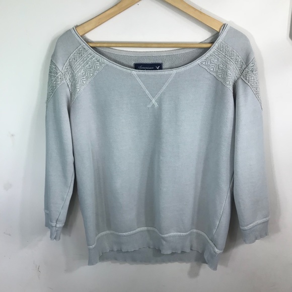 American Eagle Outfitters Tops - AE | Pale Sage Green Lace Shoulder Sweatshirt American Eagle Outfitters Tops - AE | Pale Sage Green Lace Shoulder Sweatshirt